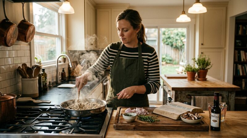 Mulher cozinhando na cozinha